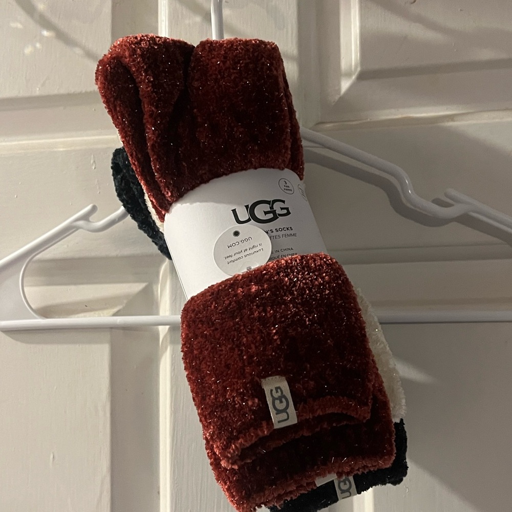 UGG Burgundy and Black Fuzzy Socks